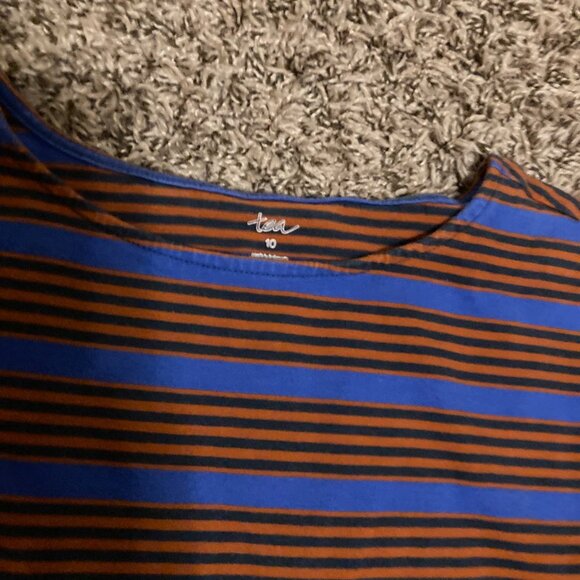 Tea Collection Striped Shirt 10 Blue and Orange  Short Sleeve Cotton Boatneck - Picture 2 of 3